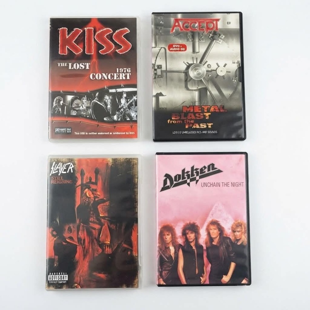 Heavy Metal DVD Lot KISS Slayer Accept Dokken Concerts Unchain Night 4 Titles